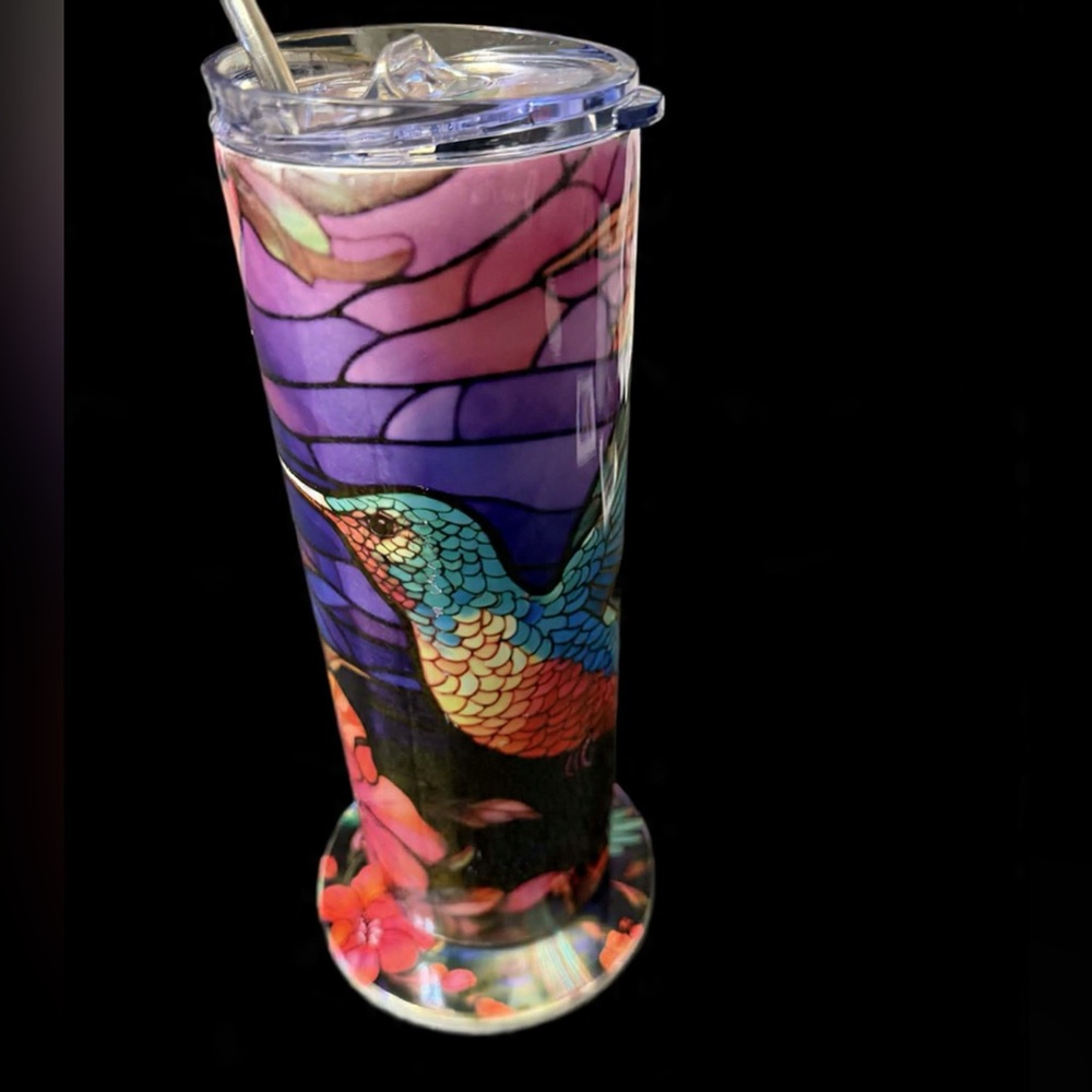 Colorful Hummingbird Tumbler and Coaster Set